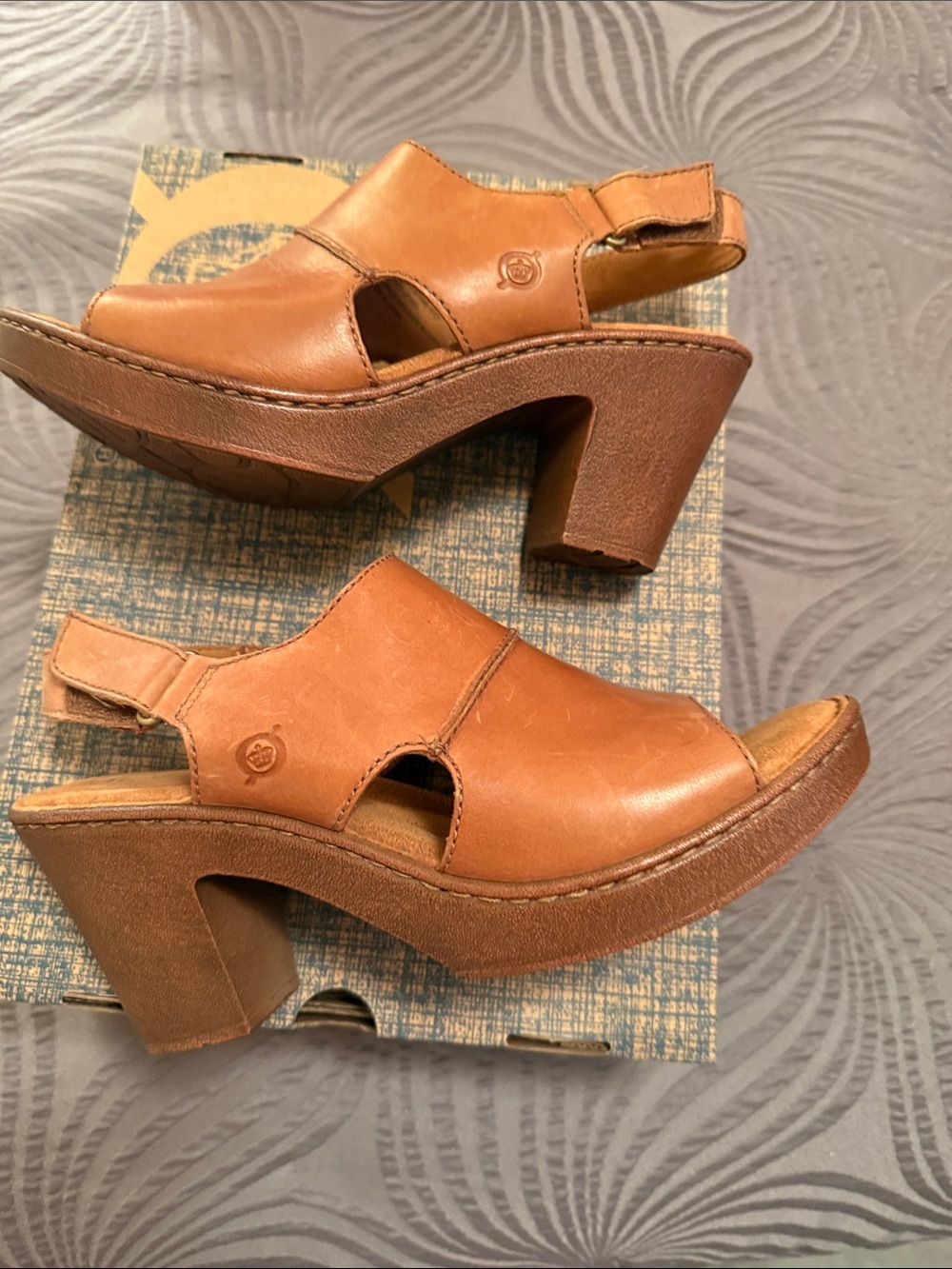 Born Tan Leather Slingback Block Heel Mules